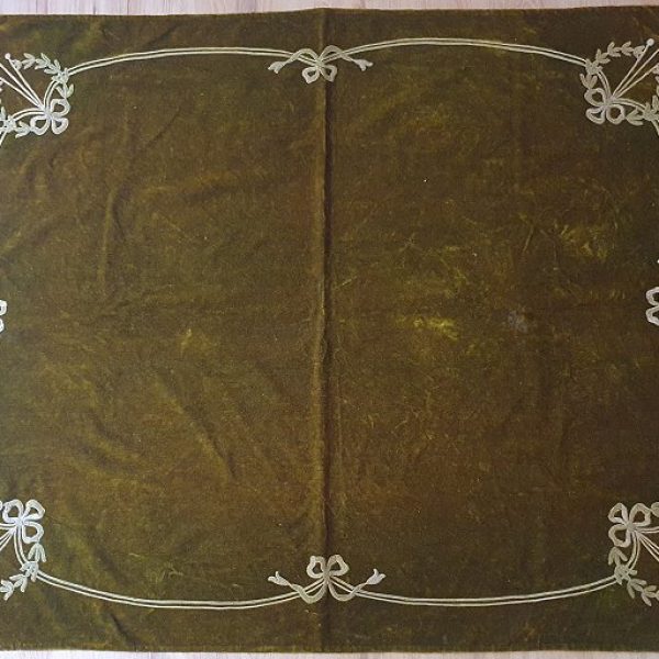 Rarität: Seidenmohair Decke Stickerei 1900 Grüngold
