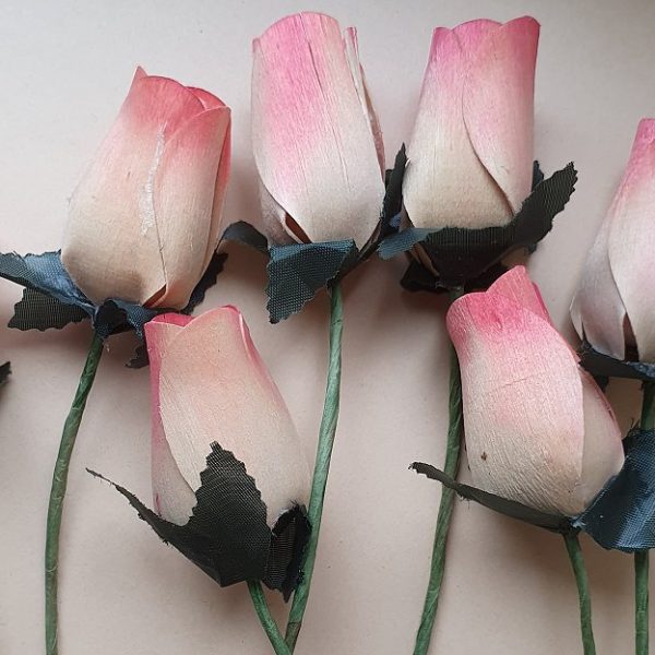 6 rosa handgefertigte Holzrosen Erzgebirge